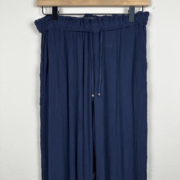 Banana Republic Wide Leg Pants Women XS Navy Blue Excellent Paperbag Waist Gauze - Picture 2 of 5